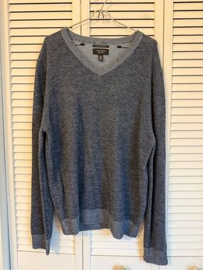 Nordstrom Mens Shop V-Neck Sweater Large Navy Cashmere Long Sleeve Preppy Luxury